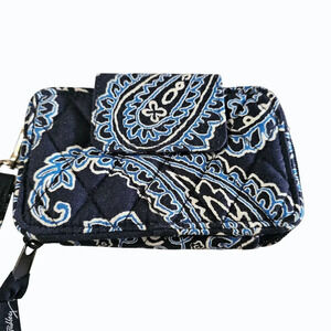 Vera Bradley All Around Zip Wristlet Wallet Blue Bandana Pattern EUC